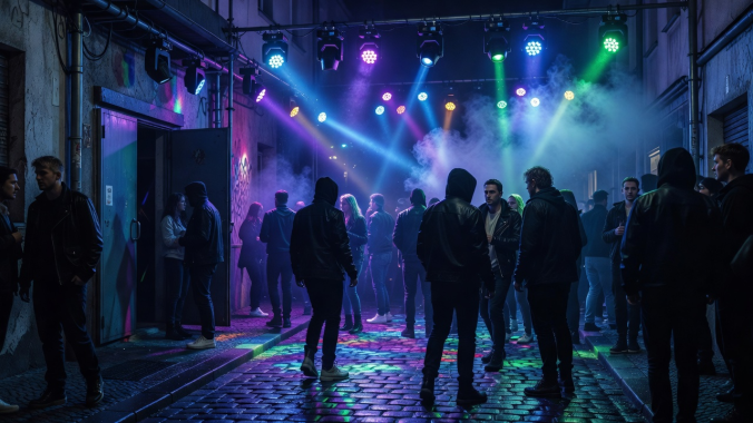 Berlin nighttime itinerary atmosphere with club lighting